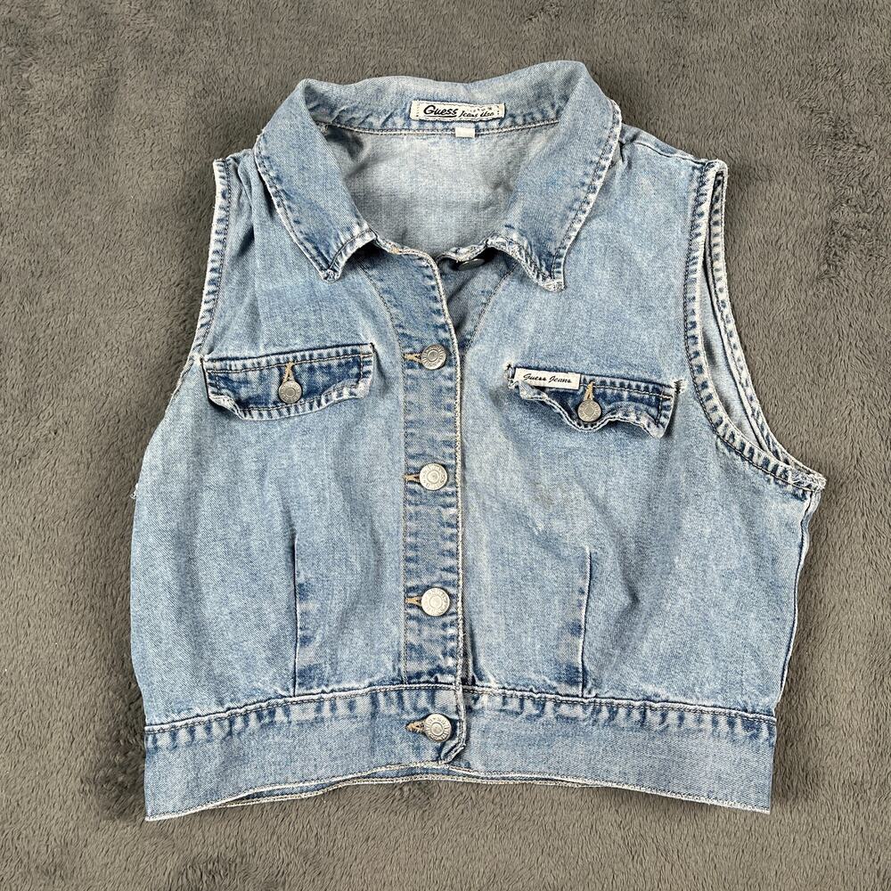 Vintage Guess Jeans Girls Sz M Original Design Denim Vest 1990s Made In The USA